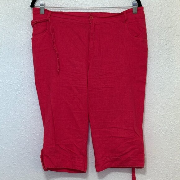 Contact Shorts Women's Size Large Pink Bermuda Linen Rayon Stretchy Waist Belt - Picture 11 of 11